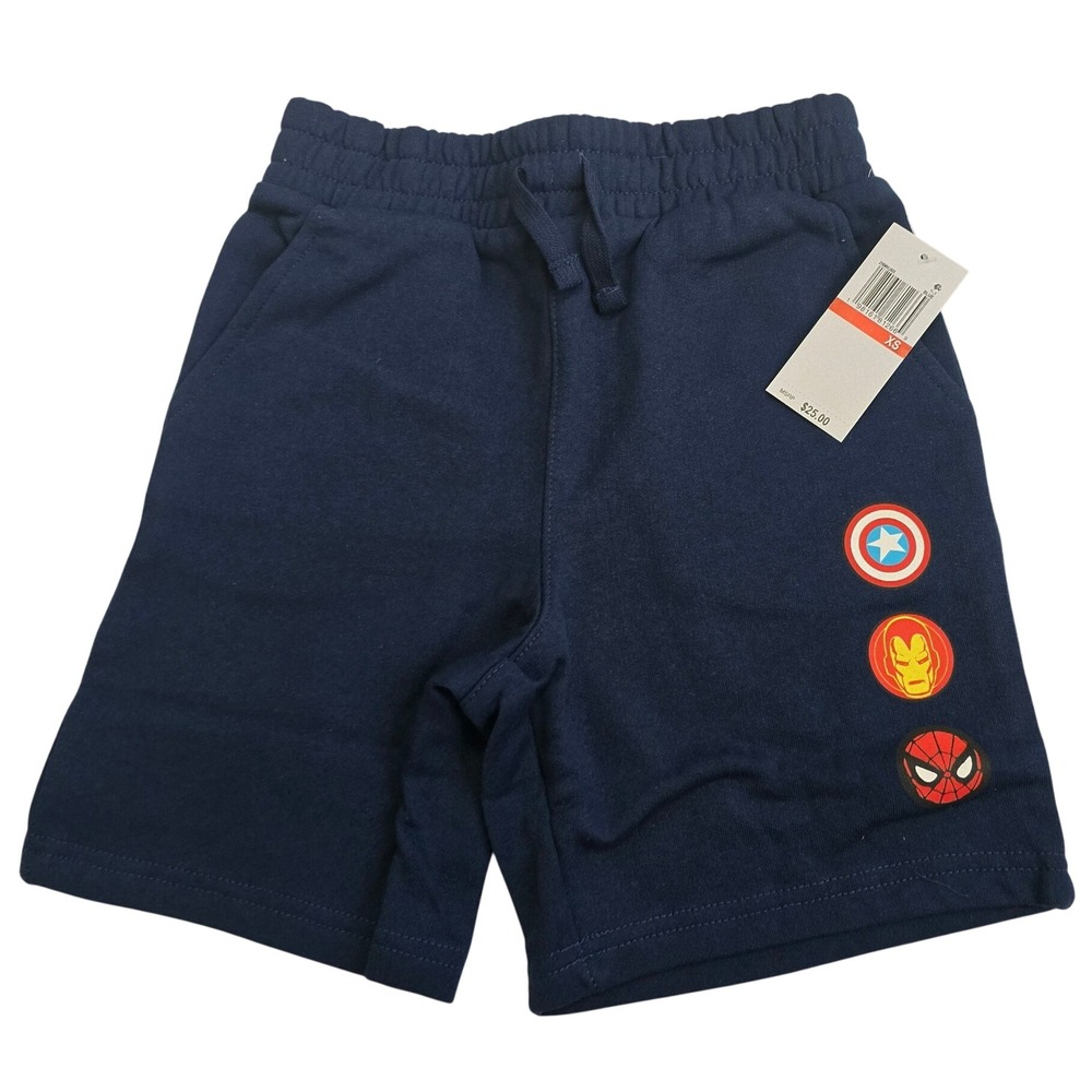 Marvel Avengers Boys Navy Sweat Shorts Captain America Iron Man Spiderman XS NWT